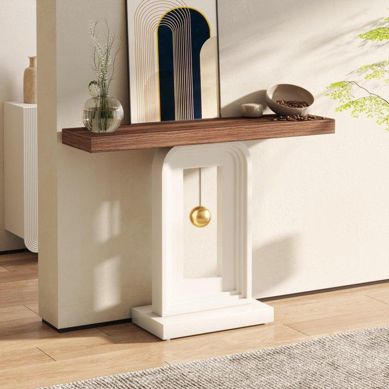 Beyaz Mermer Desenli Raflı Ahşap Gold Geometrik Tabanlı Dresuar - 101 cm - 331248