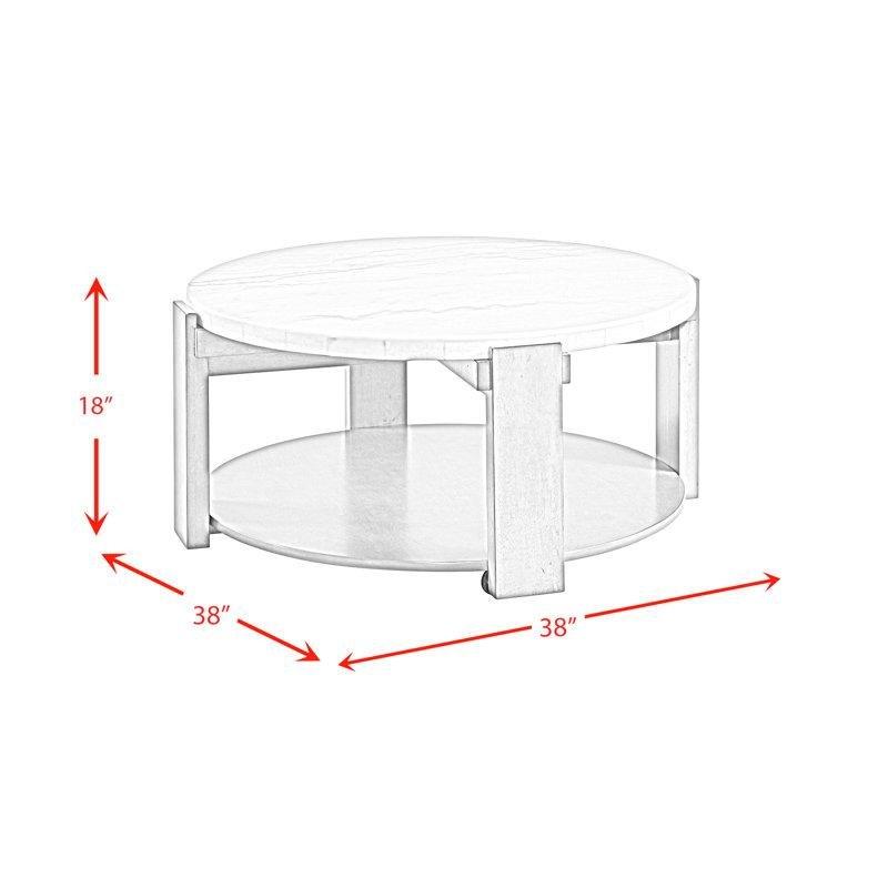 Beyaz Mermer Gri Ahşap Tekerlekli Raflı Yuvarlak Orta Sehpa - 97 cm - 244960