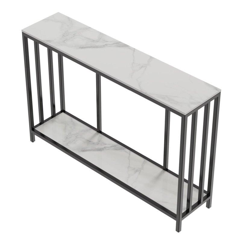 Beyaz Mermer Siyah Metal İki Raflı Dresuar - 120x30x78 cm - 333031