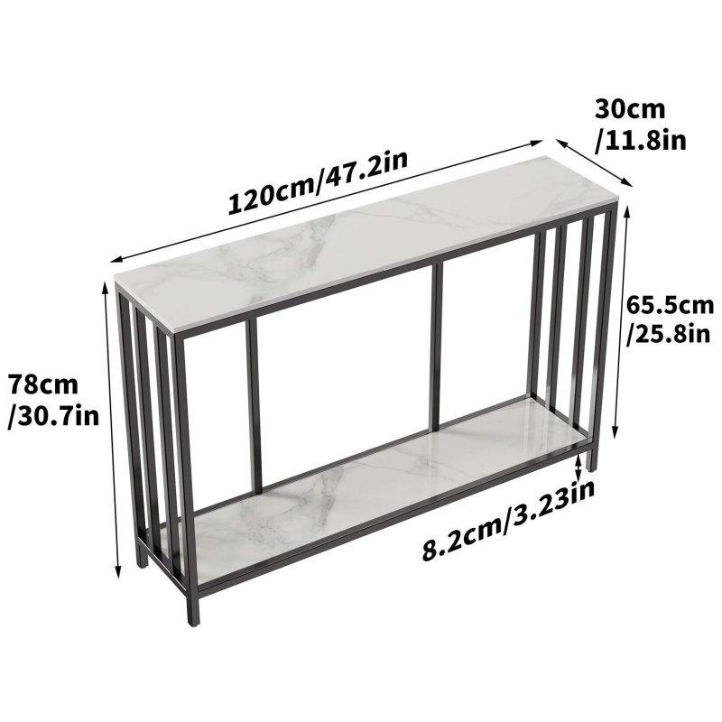 Beyaz Mermer Siyah Metal İki Raflı Dresuar - 120x30x78 cm - 333031