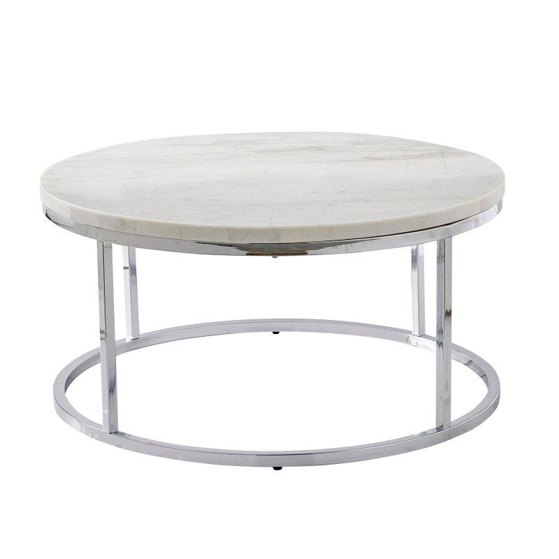 Beyaz Mermer Tablalı Krom Metal Ayaklı Yuvarlak Orta Sehpa - 92x46 cm - 241959