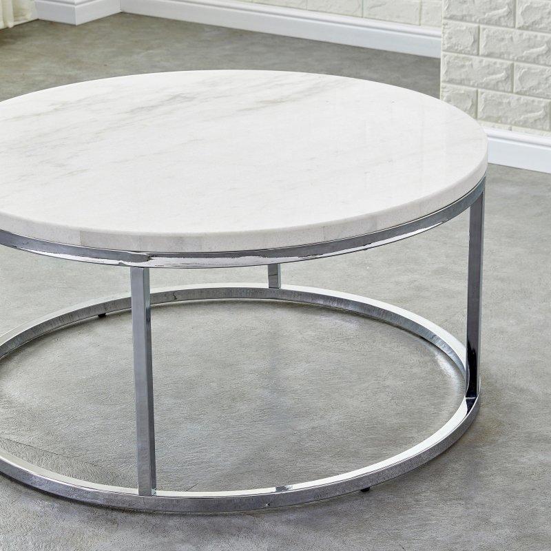 Beyaz Mermer Tablalı Krom Metal Ayaklı Yuvarlak Orta Sehpa - 92x46 cm - 241959