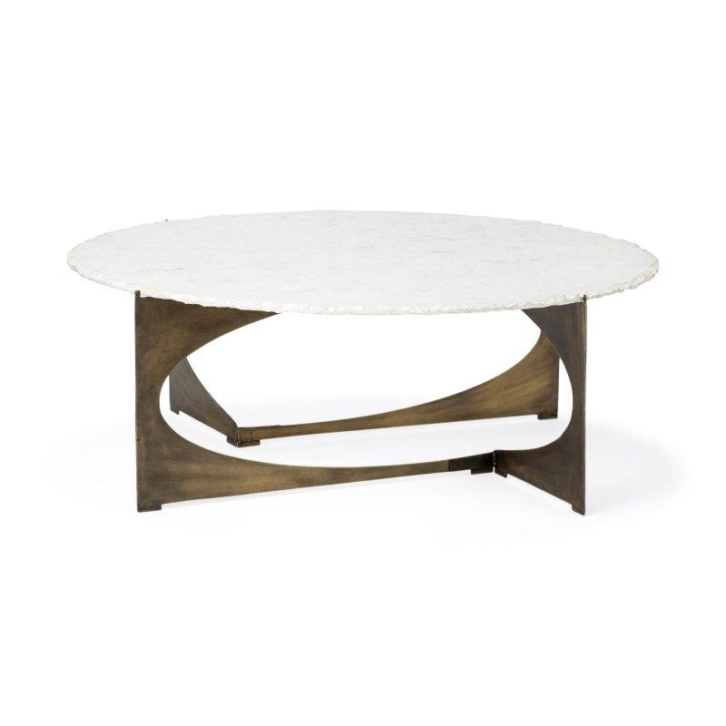 Beyaz Mermer Tablalı Metal Kızak Ayaklı Yuvarlak Orta Sehpa - 125 cm - 240979