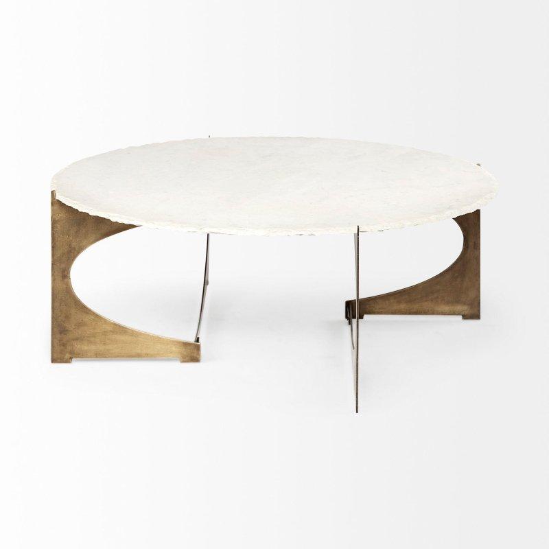 Beyaz Mermer Tablalı Metal Kızak Ayaklı Yuvarlak Orta Sehpa - 125 cm - 240979