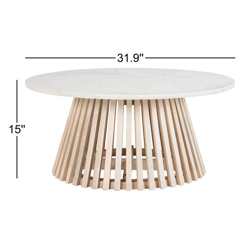 Beyaz Mermer Tablalı Naturel Mango Ağacı Yuvarlak Orta Sehpa - 82 cm - 244237