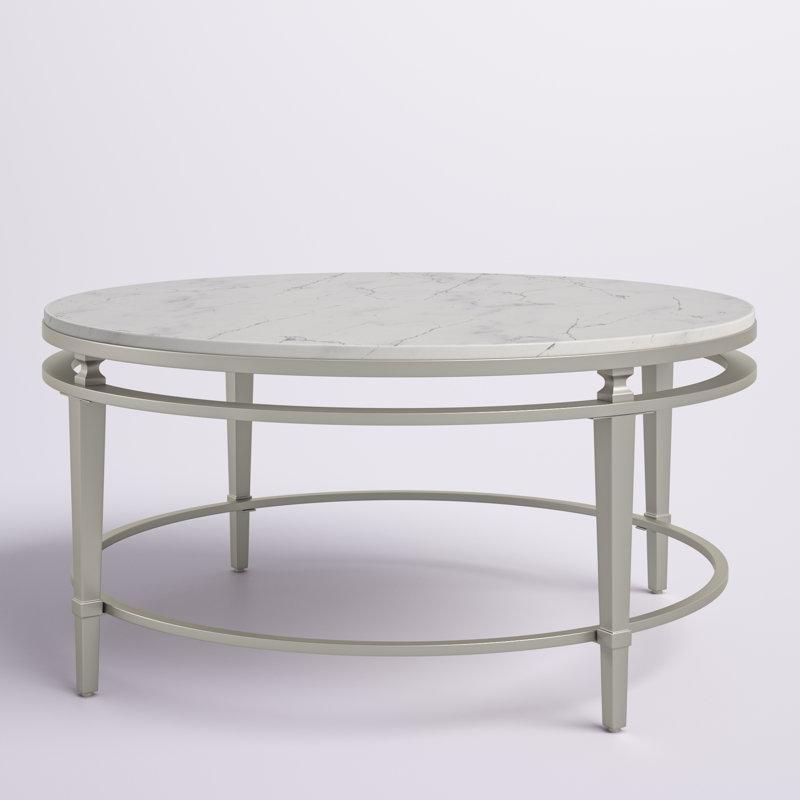 Beyaz Mermer Tablalı Şampanya Gümüşü Metal Ayaklı Yuvarlak Orta Sehpa - 97 cm - 245718