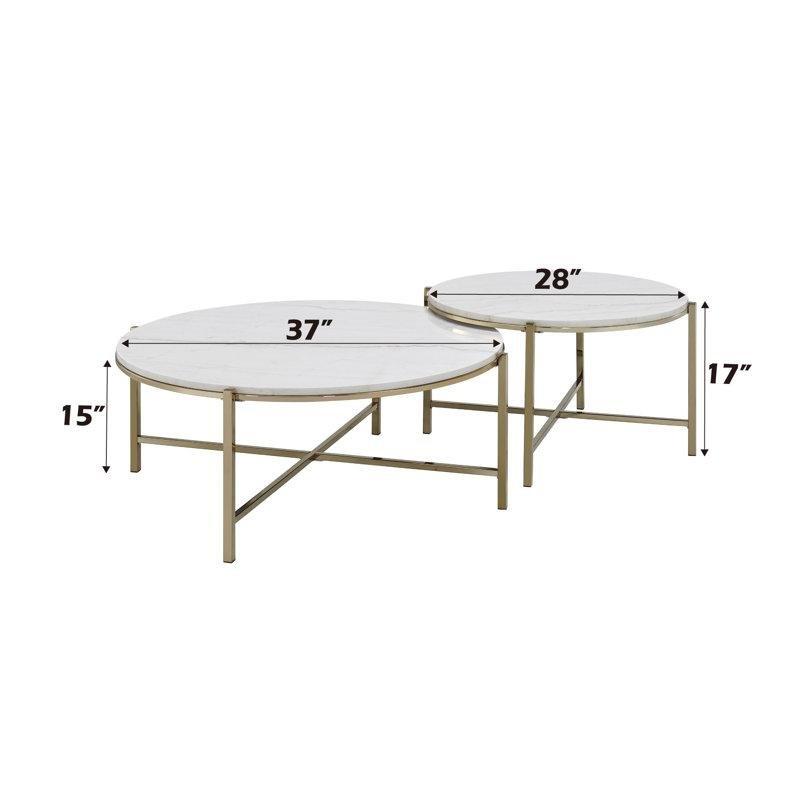 Beyaz Mermer ve Nikel Metal Çapraz Ayaklı İkili Zigon Yuvarlak Orta Sehpa - 94 cm - 245005