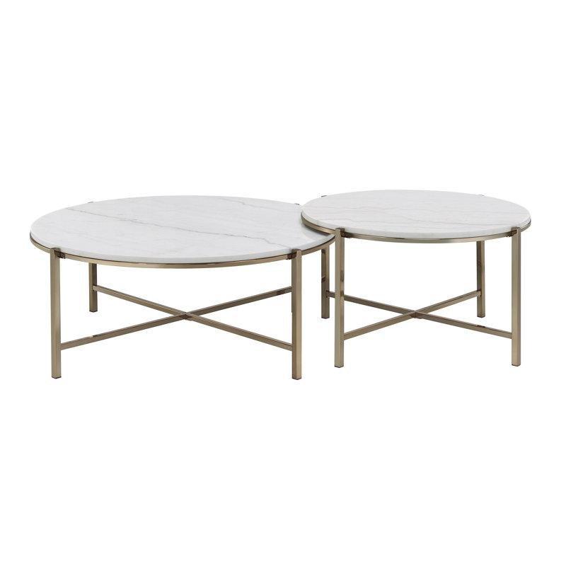 Beyaz Mermer ve Nikel Metal Çapraz Ayaklı İkili Zigon Yuvarlak Orta Sehpa - 94 cm - 245005