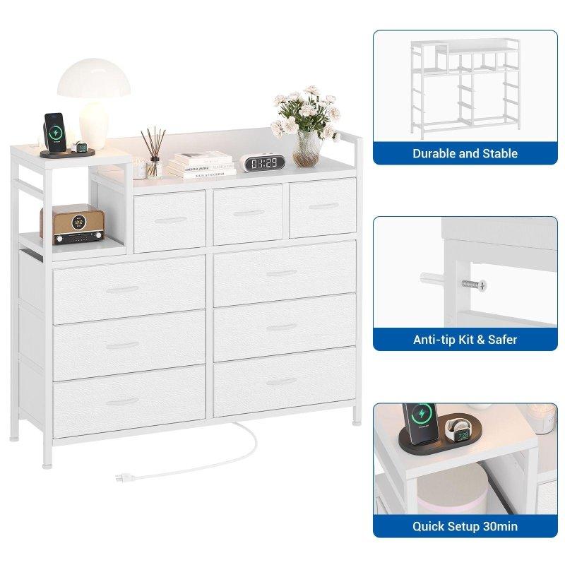 Beyaz Meşe 9 Çekmeceli Şarj İstasyonlu Şifonyer - 100 cm - 308609