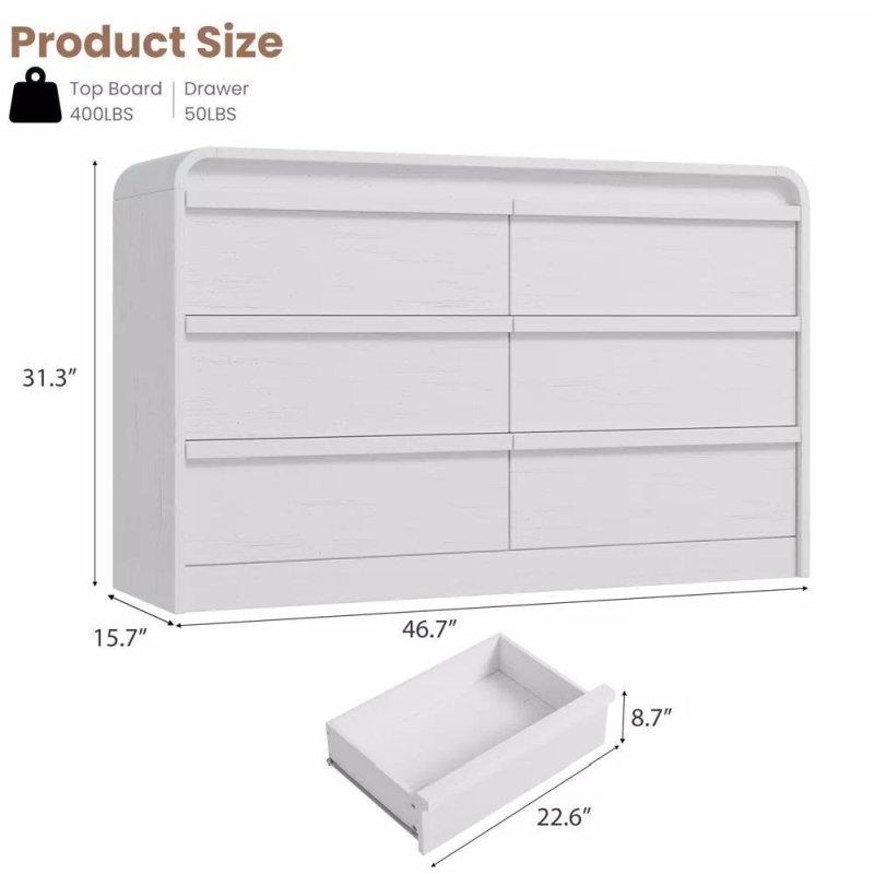 Beyaz Meşe Kemerli Tasarım 6 Çekmeceli Şifonyer - 120 cm - 301404