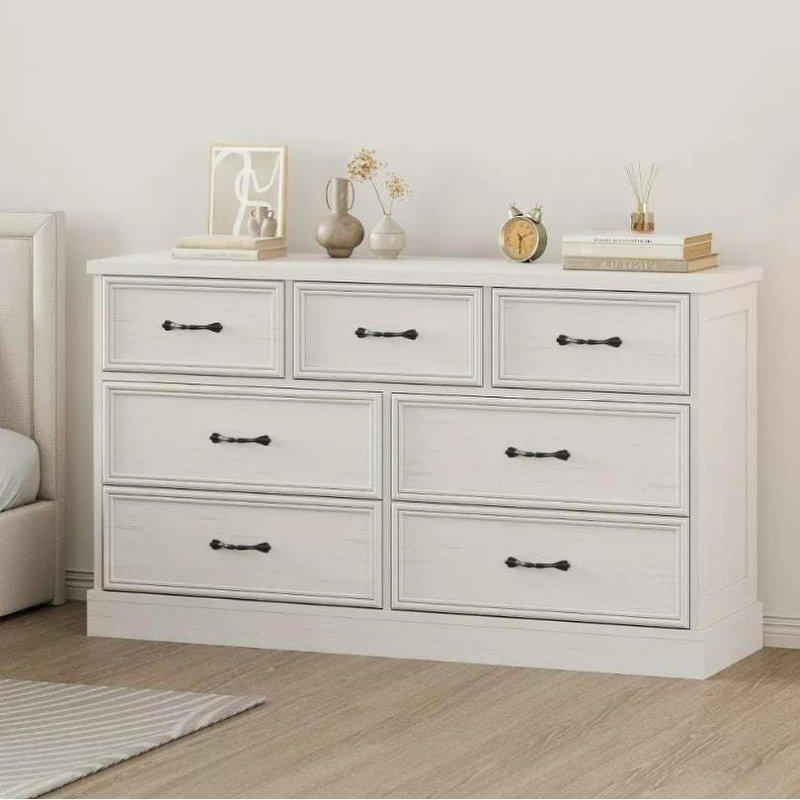 Beyaz Meşe MDF 7 Çekmeceli Yatay Şifonyer - 140 cm - 310067
