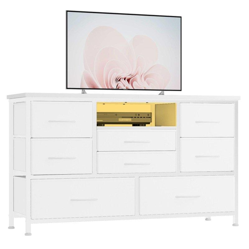 Beyaz Meşe MDF LED Aydınlatmalı Şarj İstasyonlu 8 Çekmeceli Şifonyer - 121x76 cm - 299430