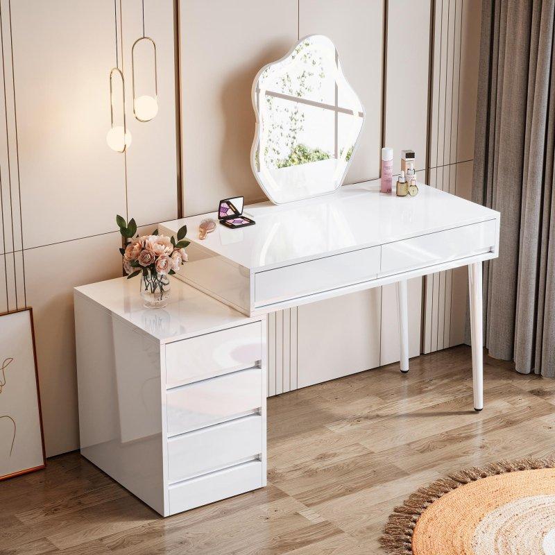 Beyaz Metal Ahşap 5 Çekmeceli Yönü Değiştirilebilir Ofis Masası - 100 cm - 326732