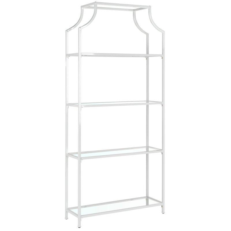 Beyaz Metal Cam Raflı 4 Katlı Kitaplık - 92x31x204 cm - 314192