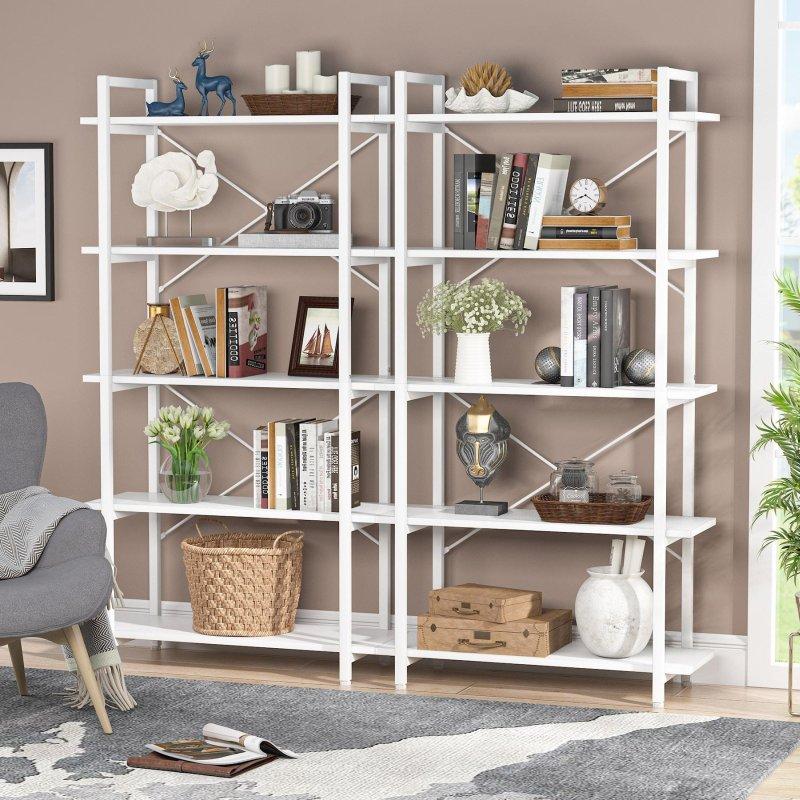 Beyaz Metal Çerçeveli 5 Raflı X Destekli Modern Kitaplık - 80x160x28 cm - 313175
