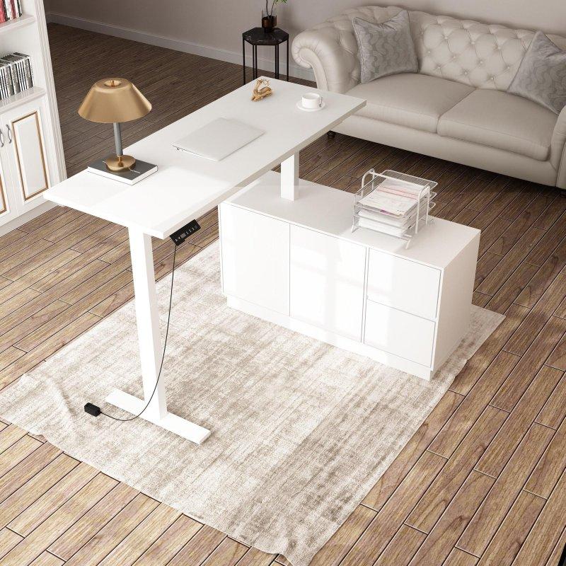 Beyaz Metal Elektrikli Yüksekliği Ayarlanabilir L Tipi Çekmeceli Ofis Masası - 138x120 cm - 328151