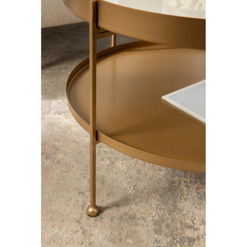 Beyaz Metal İki Katlı Depolama Alanlı Yuvarlak Orta Sehpa - 68x51 cm - 241813