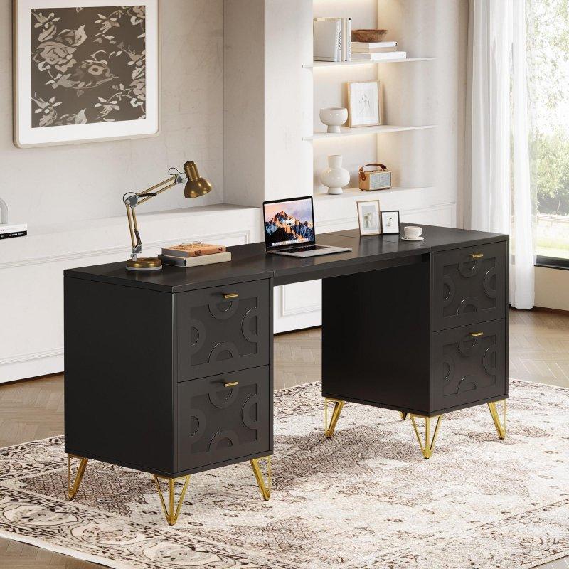 Beyaz Metal ve Ahşap 4 Çekmeceli Ofis Masası - 150 cm - 326645
