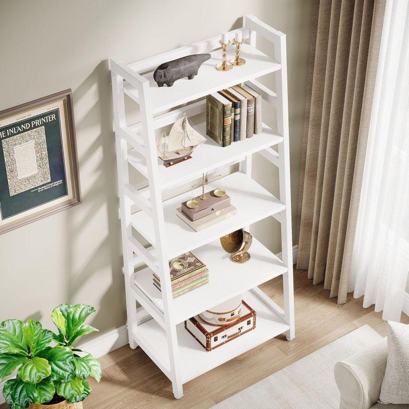 Beyaz Metal ve Ahşap 5 Raflı Merdiven Kitaplık - 60x144x40 cm - 314484