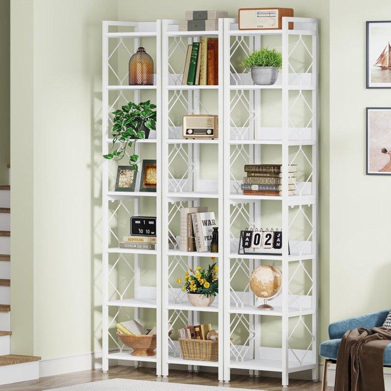 Beyaz Metal ve MDF 7 Raflı Dar Köşe Kitaplık - 35x35x200 cm - 314480