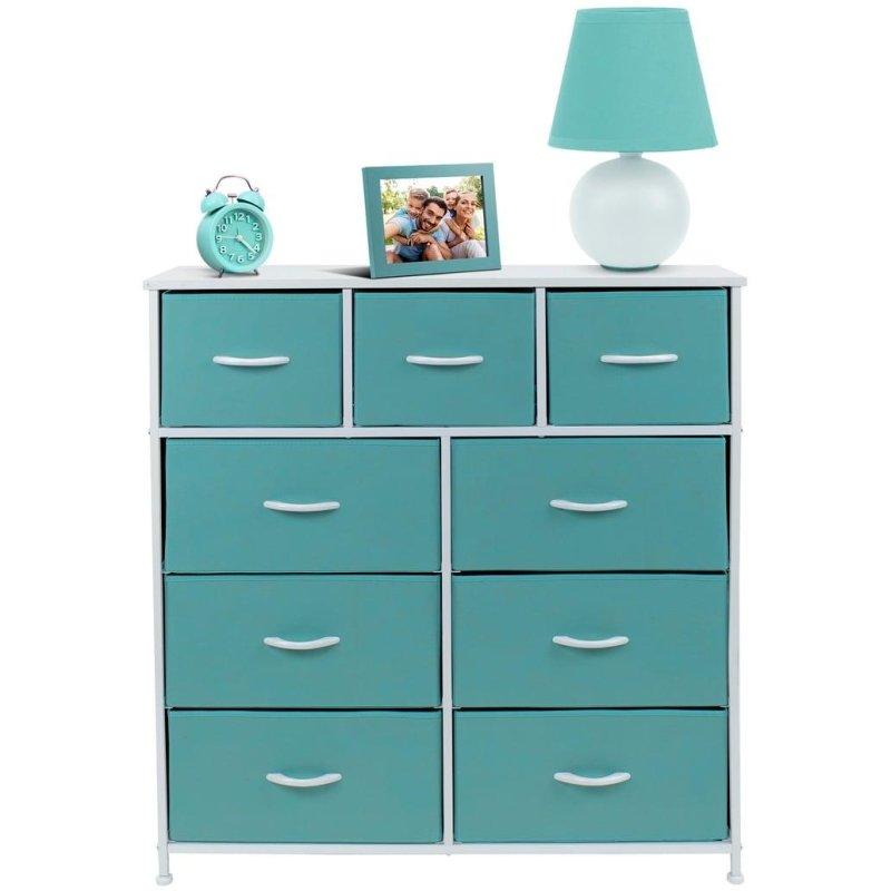 Beyaz Metal ve MDF Gövdeli 9 Kumaş Çekmeceli Şifonyer - 101x30x101 cm - 304623