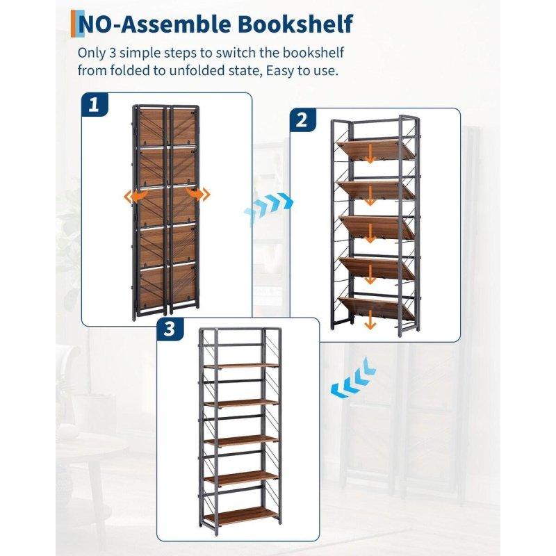 Beyaz Metal ve MDF Katlanabilir 5 Raflı Montajsız Kitaplık - 314286