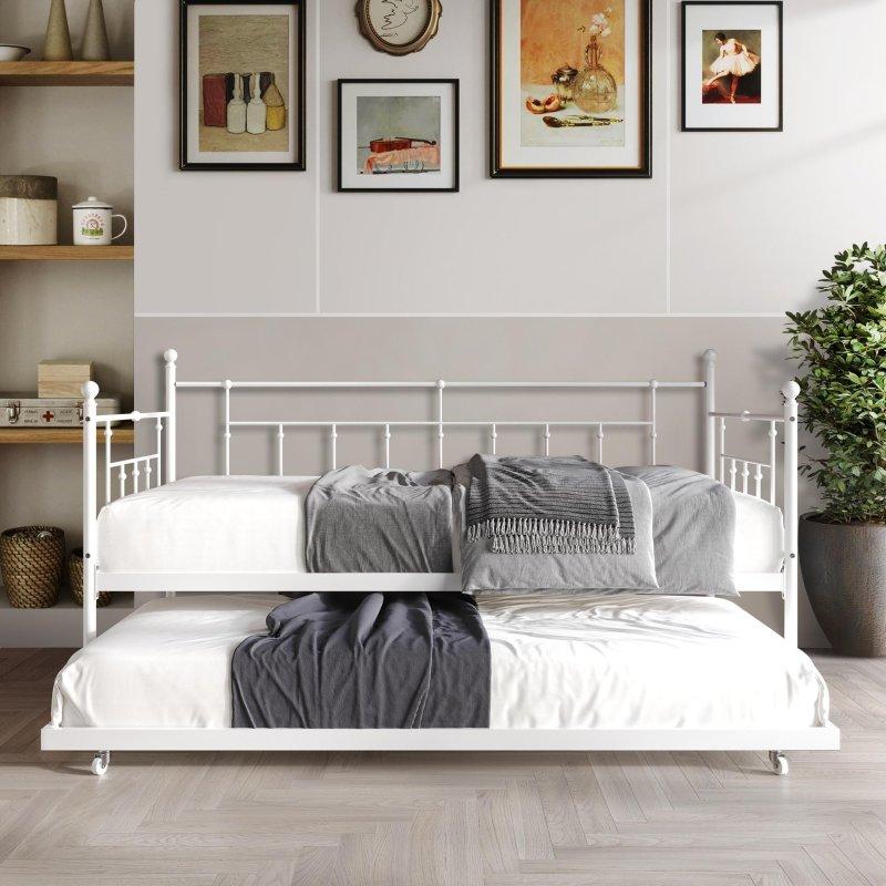 Beyaz Metal Yavru Yataklı Viktorya Tarzı Daybed Karyola - 200x106 cm - 330209