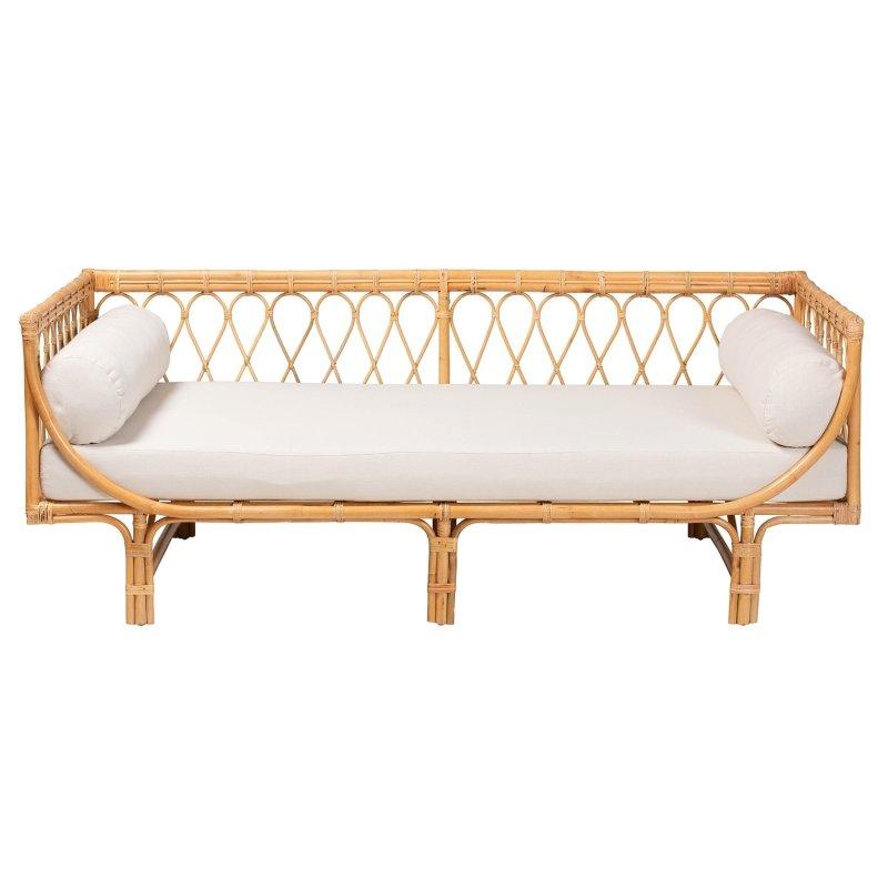 Beyaz Minderli Doğal Kahverengi Rattan Bohem Daybed Karyola - 200x100 cm - 330250