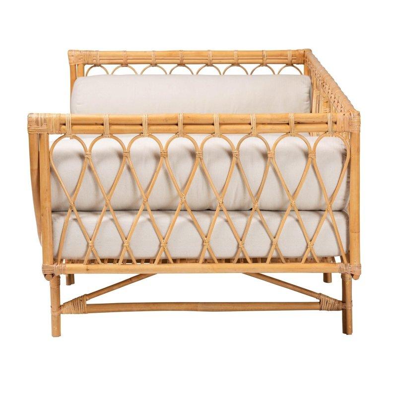 Beyaz Minderli Doğal Kahverengi Rattan Bohem Daybed Karyola - 200x100 cm - 330250