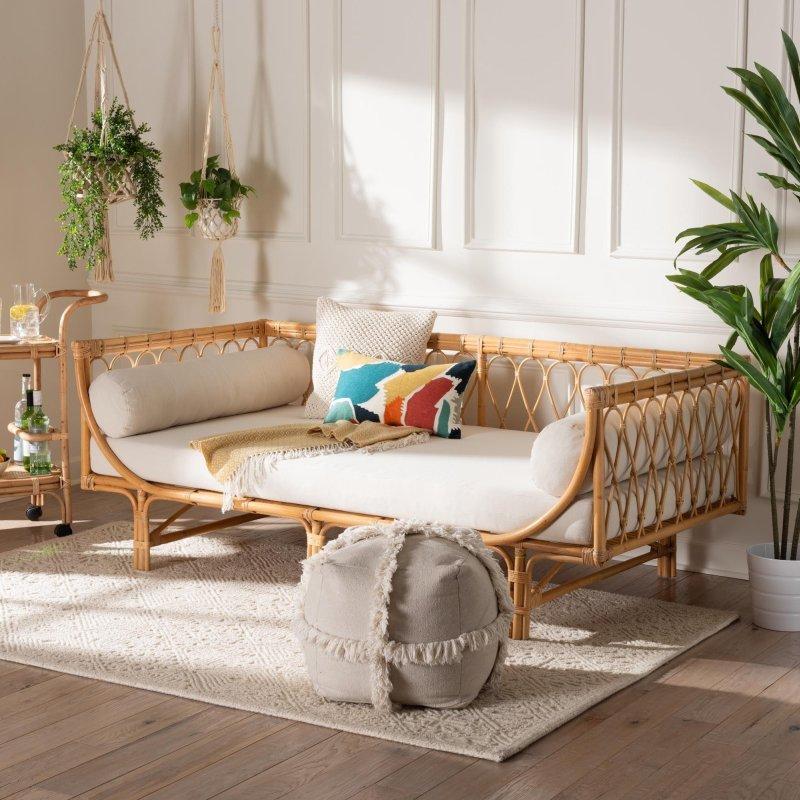 Beyaz Minderli Doğal Kahverengi Rattan Bohem Daybed Karyola - 200x100 cm - 330250 Beyaz Minderli Doğal Kahverengi Rattan Bohem Daybed Karyola - 200x100 cm - 330250