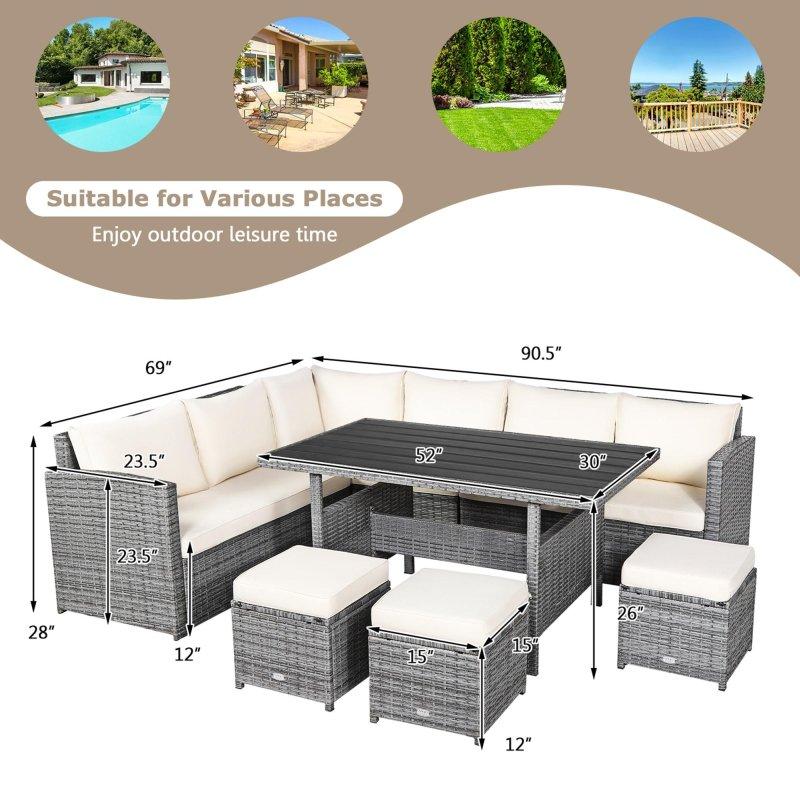 Beyaz Minderli Karışık Gri Rattan 7 Parça Modüler Bahçe Takımı - 269307