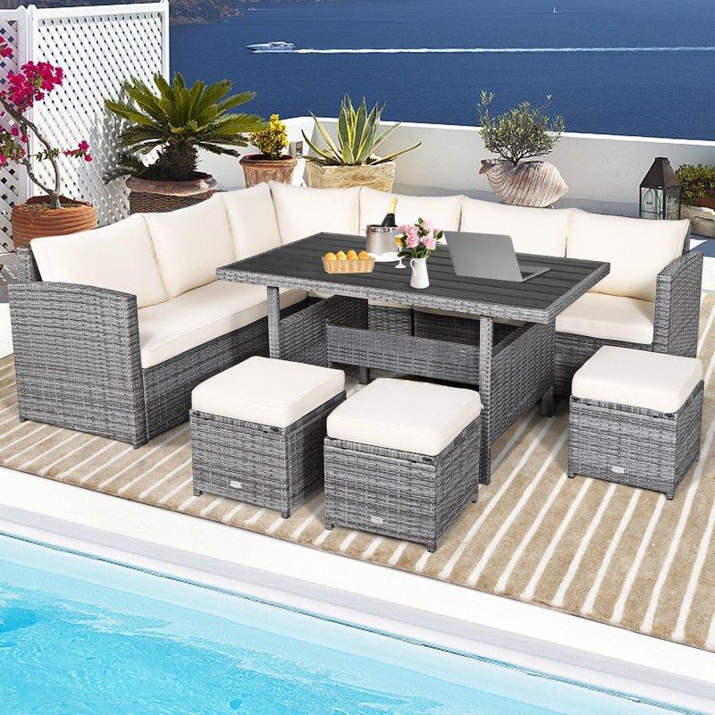 Beyaz Minderli Karışık Gri Rattan 7 Parça Modüler Bahçe Takımı - 269307