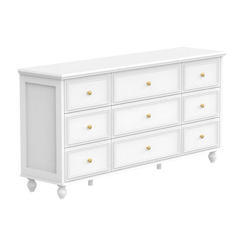 Beyaz Modern Kır Evi Tasarım 912 Çekmeceli Gold Kulplu Şifonyer - 161 cm - 301469
