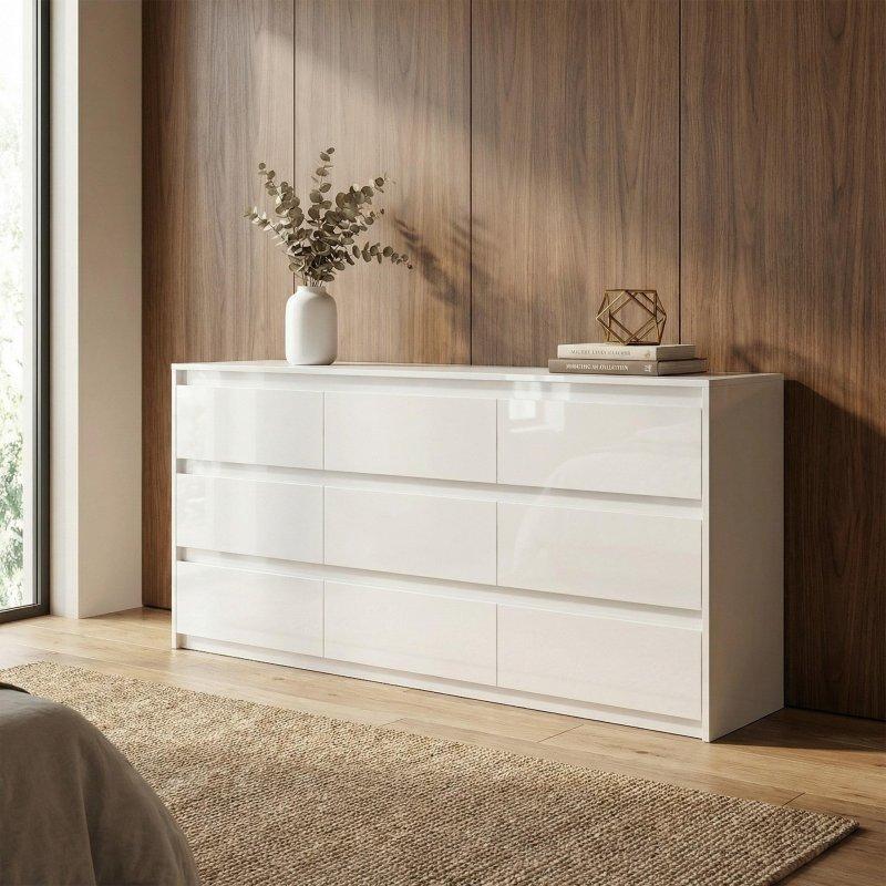 Beyaz Parlak MDF 9 Çekmeceli Şifonyer - 161 cm - 311135