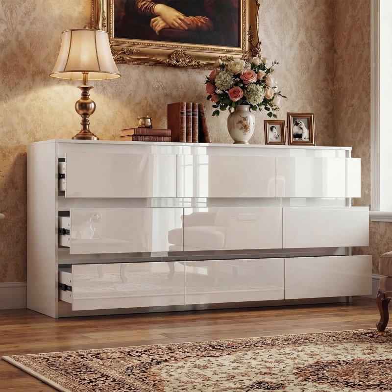 Beyaz Parlak MDF 9 Çekmeceli Şifonyer - 161 cm - 311135