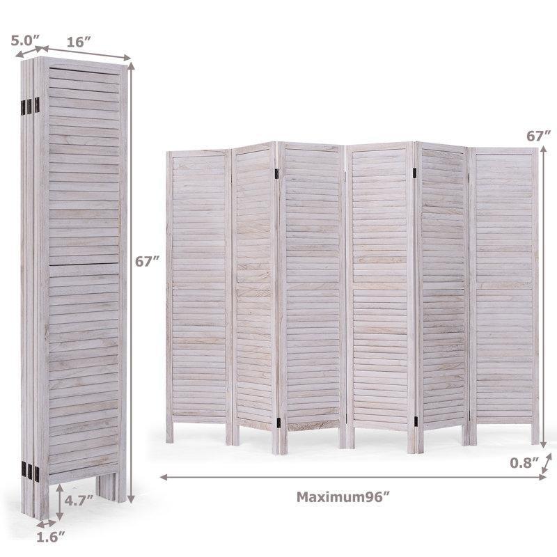 Beyaz Paulownia Ahşap Katlanır 6 Panelli Paravan - 244x171 cm - 321036