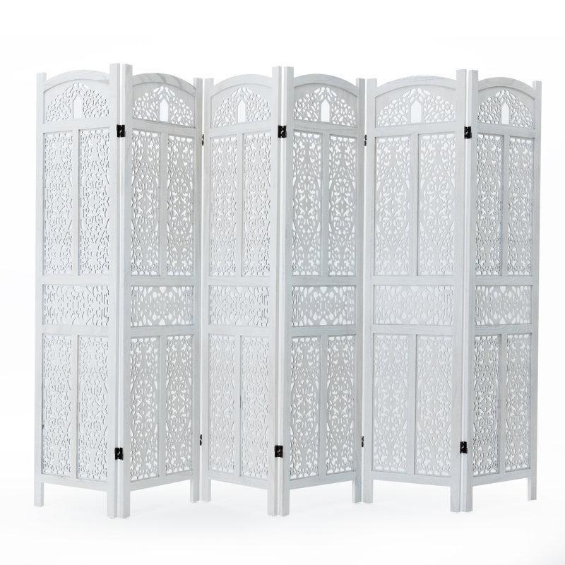 Beyaz Paulownia Ahşap Oymalı Katlanır Paravan - 240x170 cm - 321711
