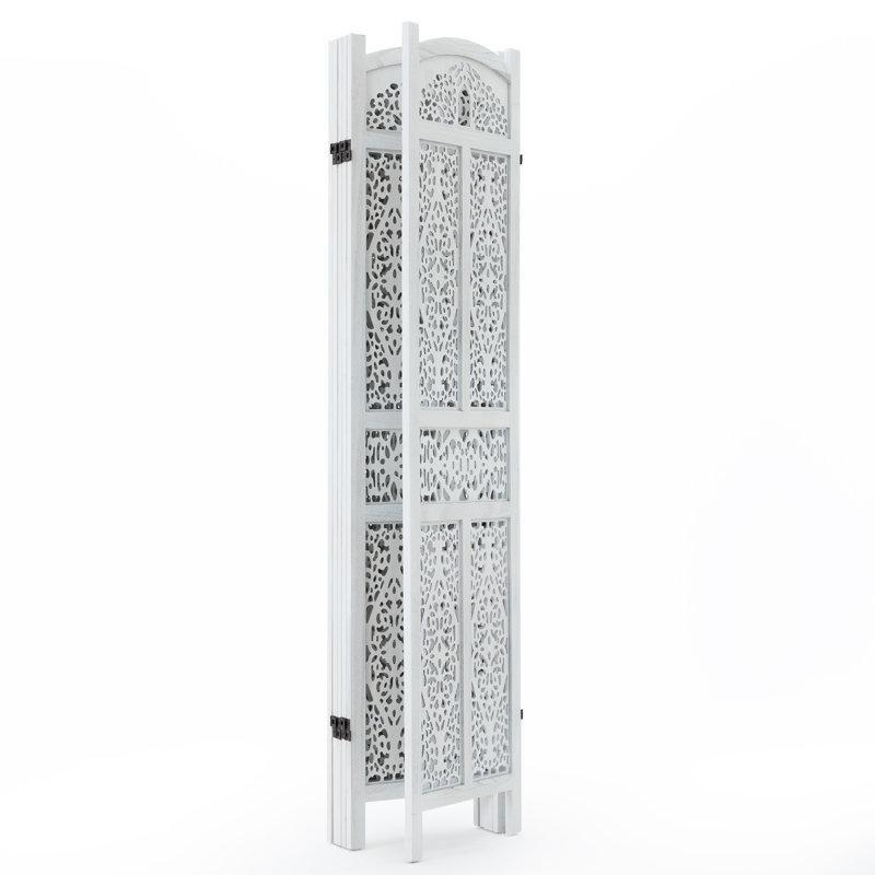 Beyaz Paulownia Ahşap Oymalı Katlanır Paravan - 240x170 cm - 321711