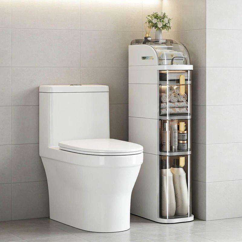 Beyaz Plastik Tekerlekli 5 Katlı Dar Çok Amaçlı Banyo Dolabı - 18x41x98 cm - 333951