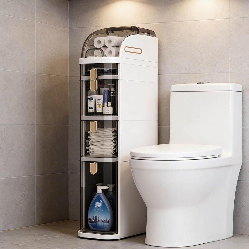 Beyaz Plastik Tekerlekli 5 Katlı Dar Çok Amaçlı Banyo Dolabı - 18x41x98 cm - 333951