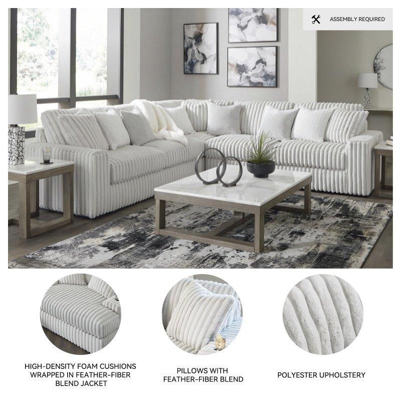 Beyaz Polyester 3 Parçalı L Şekilli Çıkarılabilir Minderli Köşe Koltuk - 338x338 cm - 257939
