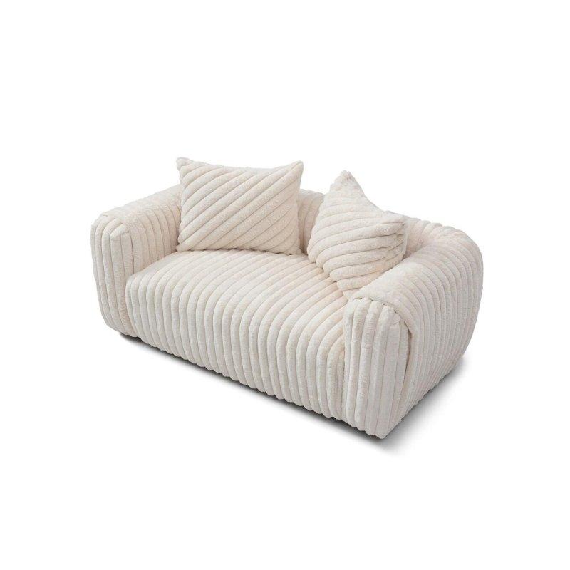 Beyaz Polyester Bukle Kumaş Yastık Kollu Bohem Koltuk - 178 cm - 284076