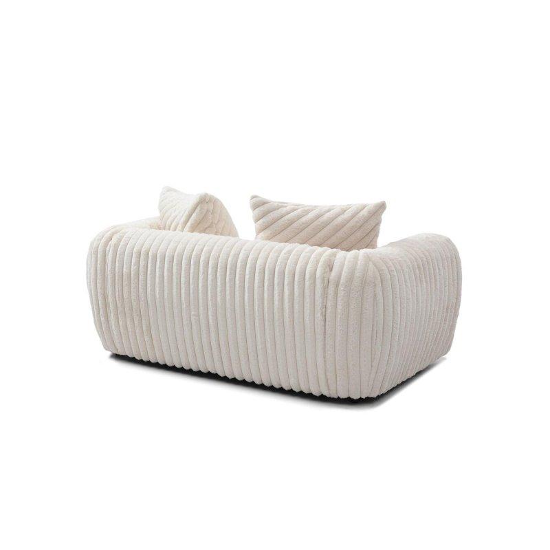 Beyaz Polyester Bukle Kumaş Yastık Kollu Bohem Koltuk - 178 cm - 284076