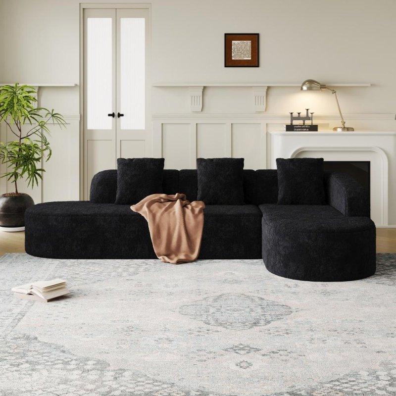 Beyaz Polyester Kumaş Kavisli Modüler Köşe Koltuk Üç Yastıklı - 284x159 cm - 254896