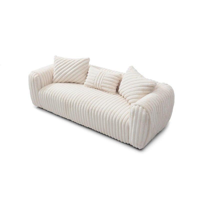 Beyaz Polyester Kumaş Yastık Kollu 3 Kişilik Bohem Koltuk - 239 cm - 283648