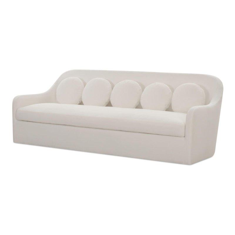 Beyaz Polyester Kumaş Yüksek Kavisli Sırtlı 5 Yuvarlak Kırlentli 3 Kişilik Bohem Koltuk - 229x89x86 cm - 290168