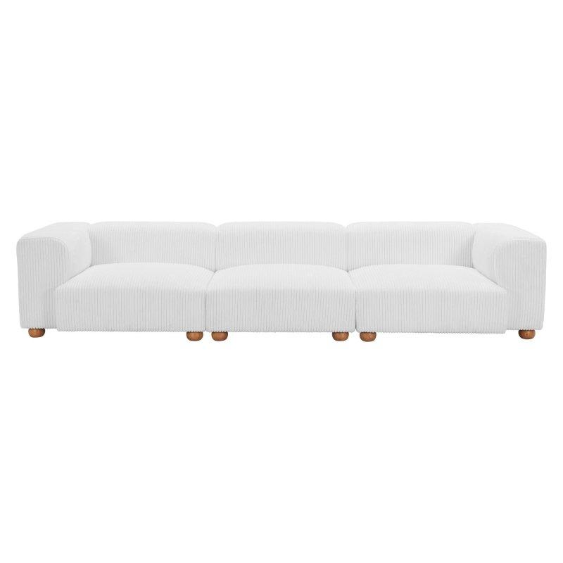 Beyaz Polyester Kumaşlı Masif Ahşap Ayaklı 3 Kişilik Modern Bohem Koltuk - 381x119x77 cm - 292825