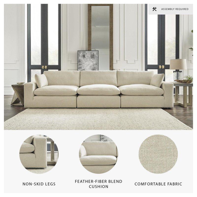 Beyaz Polyester Modüler 3 Parçalı Kuş Tüyü Dolgulu Bohem Koltuk - 366x107x92 cm - 294151