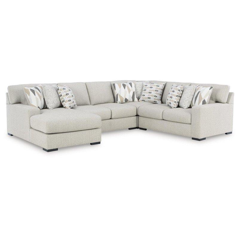 Beyaz Polyester U Şekilli 4 Parçalı Şezlonglu Köşe Koltuk - 258374