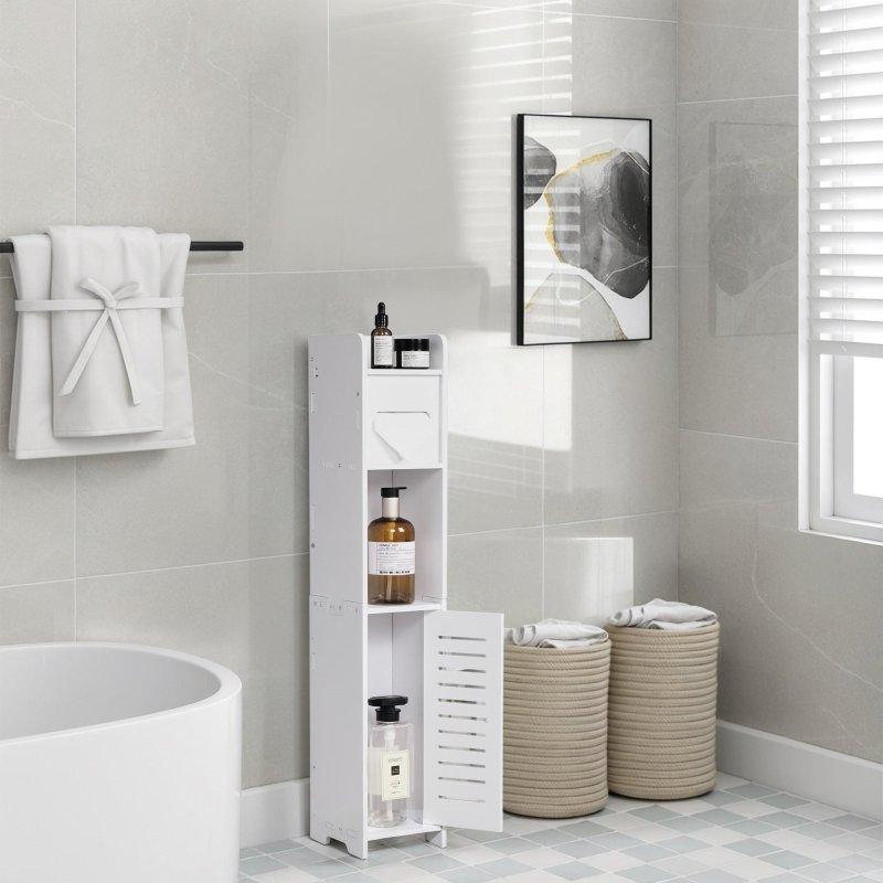 Beyaz PVC Raflı Kapaklı Dar Çok Amaçlı Banyo Dolabı - 16x17x81 cm - 333448